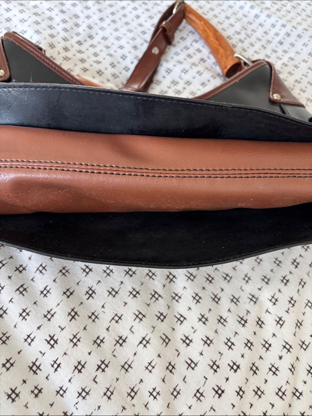 Gucci-style bag, layered leather, dark brown, lite brown, black, wood handle - Picture 8 of 16